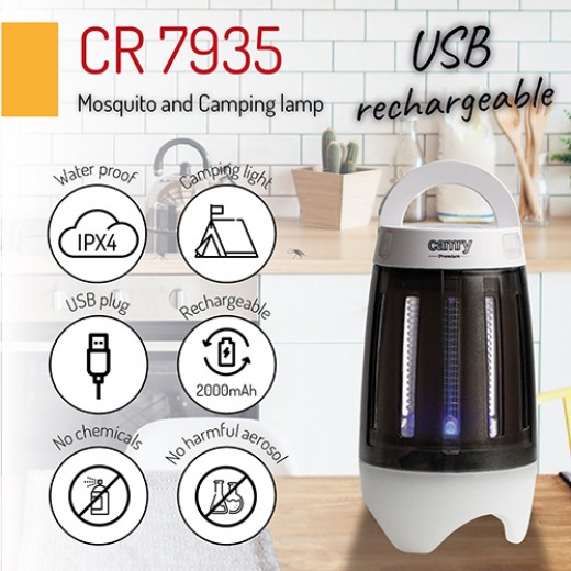 Lampa camping anti-tantari Camry CR 7935, reincarcabila prin USB, lumina LED ULTRA UV 595nm - HotPick