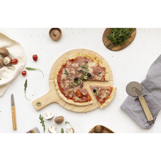 Set platou din lemn si cutit pentru servire pizza Livoo MES138 - HotPick