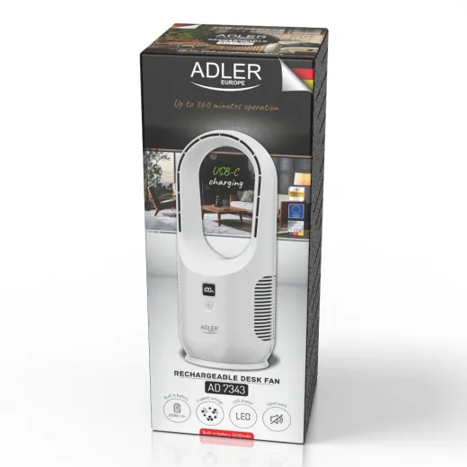 Ventilator portabil Adler AD7343, fara elice, 2200 mAh, 3 viteze - HotPick