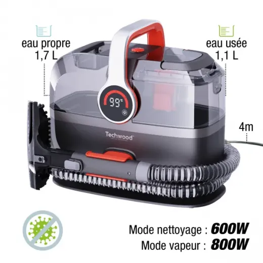 Aspirator cu spalare si curatator cu abur Techwood TAN-7055V, 600W-800W - HotPick