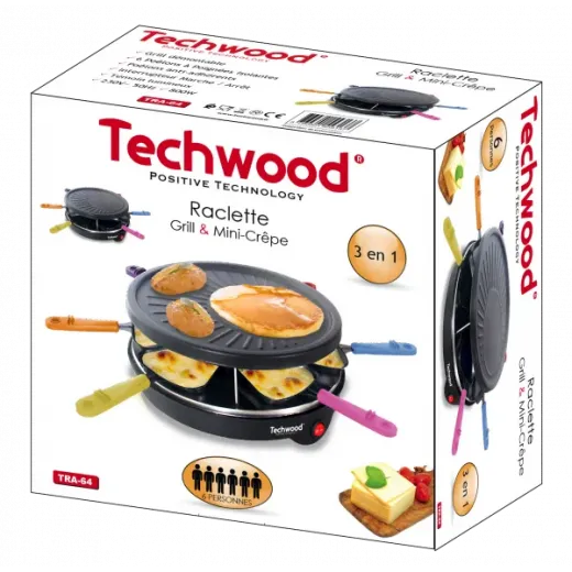 Gratar raclette Techwood TRA-64, 6 persoane, 800W, 25cm - HotPick