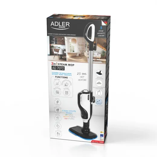 Mop si curatator cu abur 2 in 1 Adler AD7072, cablu 5m, 380ml, 1300W - HotPick