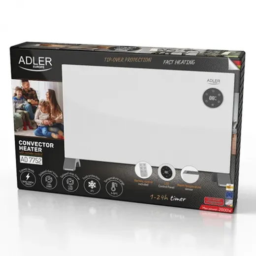 Convector electric Adler AD7752, 2000W, 3 trepte, touch digital, IPX24, telecomanda - HotPick