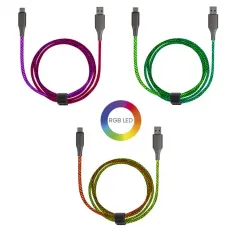 Cablu Livoo TEA298, USB A la USB C, 1M, fast charge, 15W, lumina RGB, capete alumuiniu
