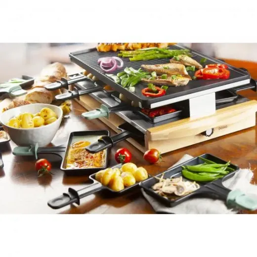 Gratar raclette Bambus pentru 8 persoane Domo DO9246G, 1200 W - HotPick Gratar raclette Bambus pentru 8 persoane Domo DO9246G, 1200 W - HotPick