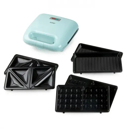 Aparat de sandwich 3 in 1 Domo DO1105C cu placi interschimbabile, pentru pregatire sandwich, grill sau waffe, 750 W - HotPick