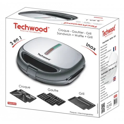 Sandwich maker 3 in 1 Techwood TGCI-836, croque, grill, waffle, 800W - HotPick