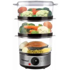Aparat de gatit cu abur Techwood TCV-364, 6L, 3 cosuri, inox, 400W