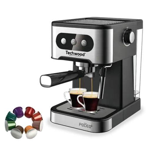 Espressor Techwood TCA-156EXN, 20 bari, 1.5 litri, cafea macinata sau capsule Nespresso