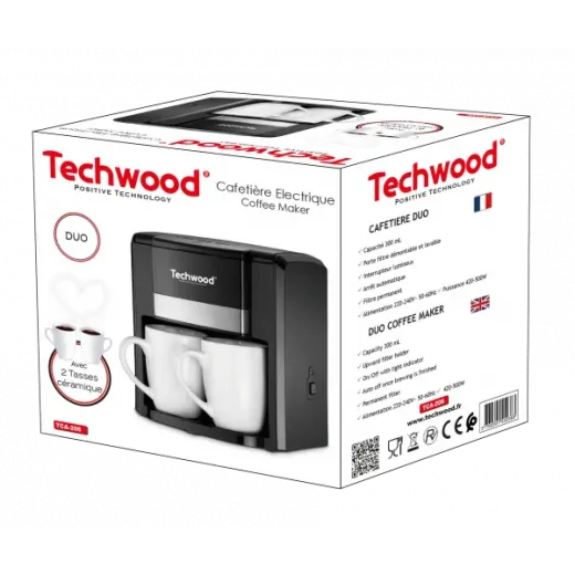 Cafetiera DUO Techwood TCA-206, 0.6L, 2 cani ceramice