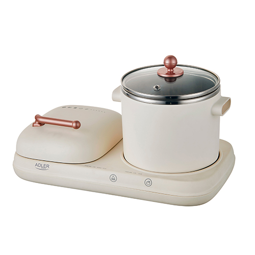 Statie mic dejun Adler AD6421, 2 in 1, oala si gratar, 1100W